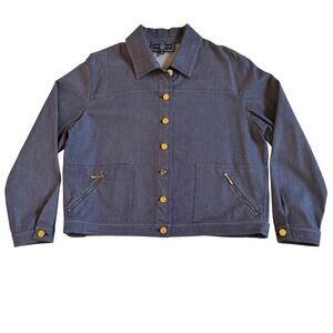 St. John Sport Denim Jean Jacket Logo Gold Button Down Medium EUC Luxury Y2K